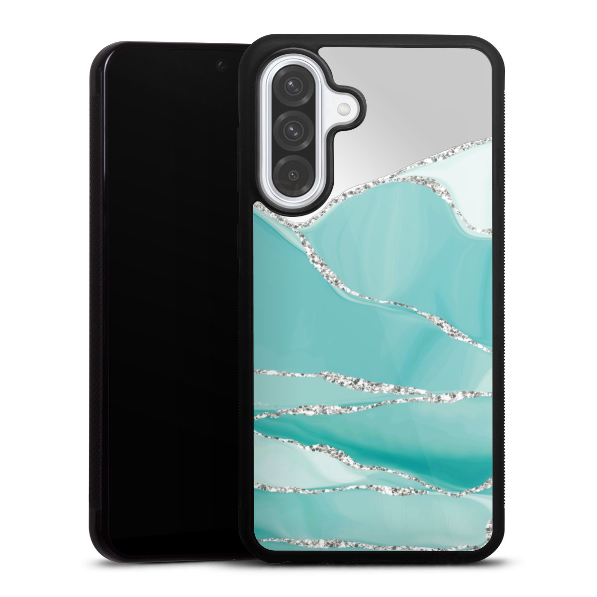 Turquoise Glitter Rayures Or