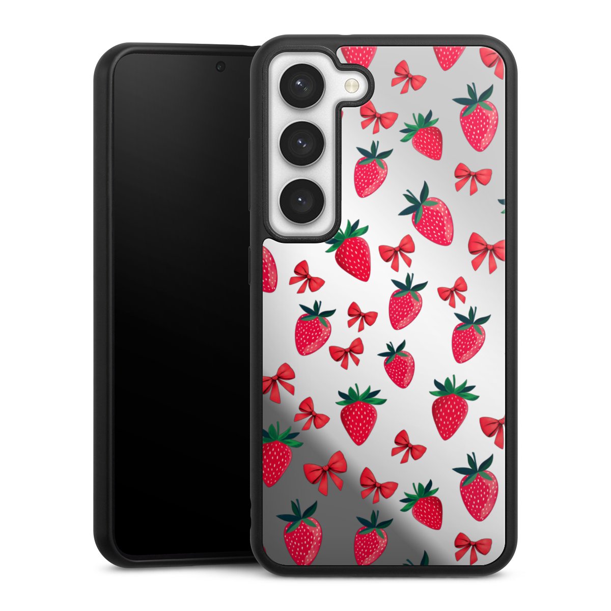 Strawberry Heart Ribbon Pattern Transparent