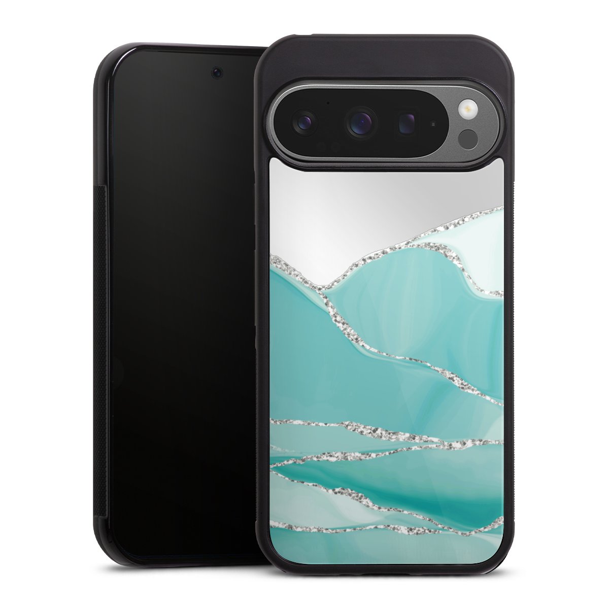 Turquoise Glitter Rayures Or