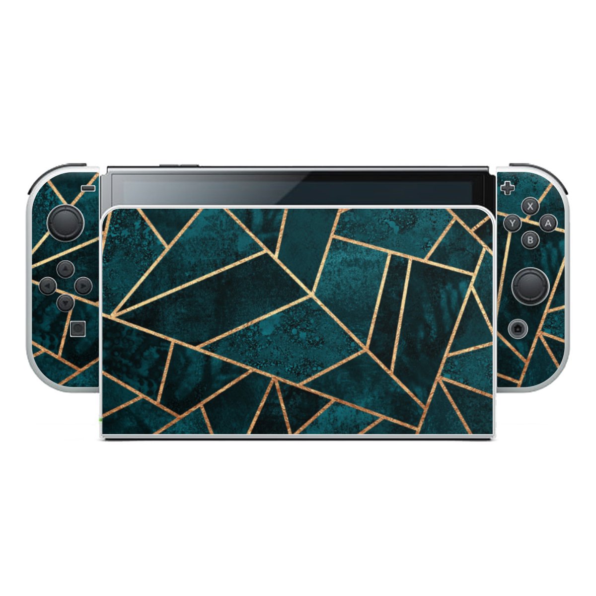 Diepblauwgroene steengouden print