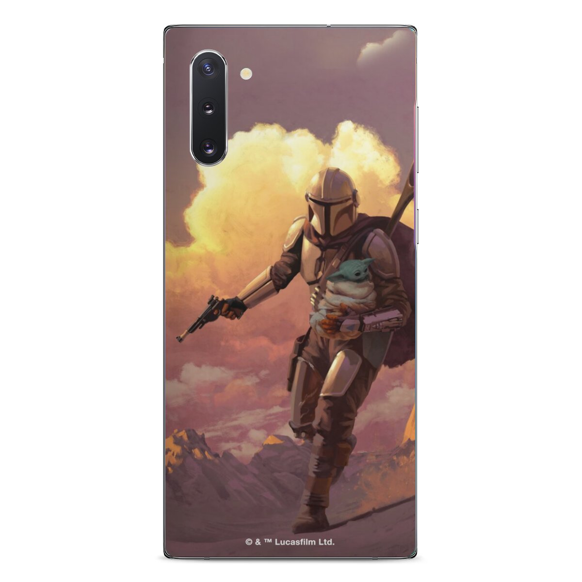 Les nuages ​​du coucher du soleil Mandalorien et Grogu