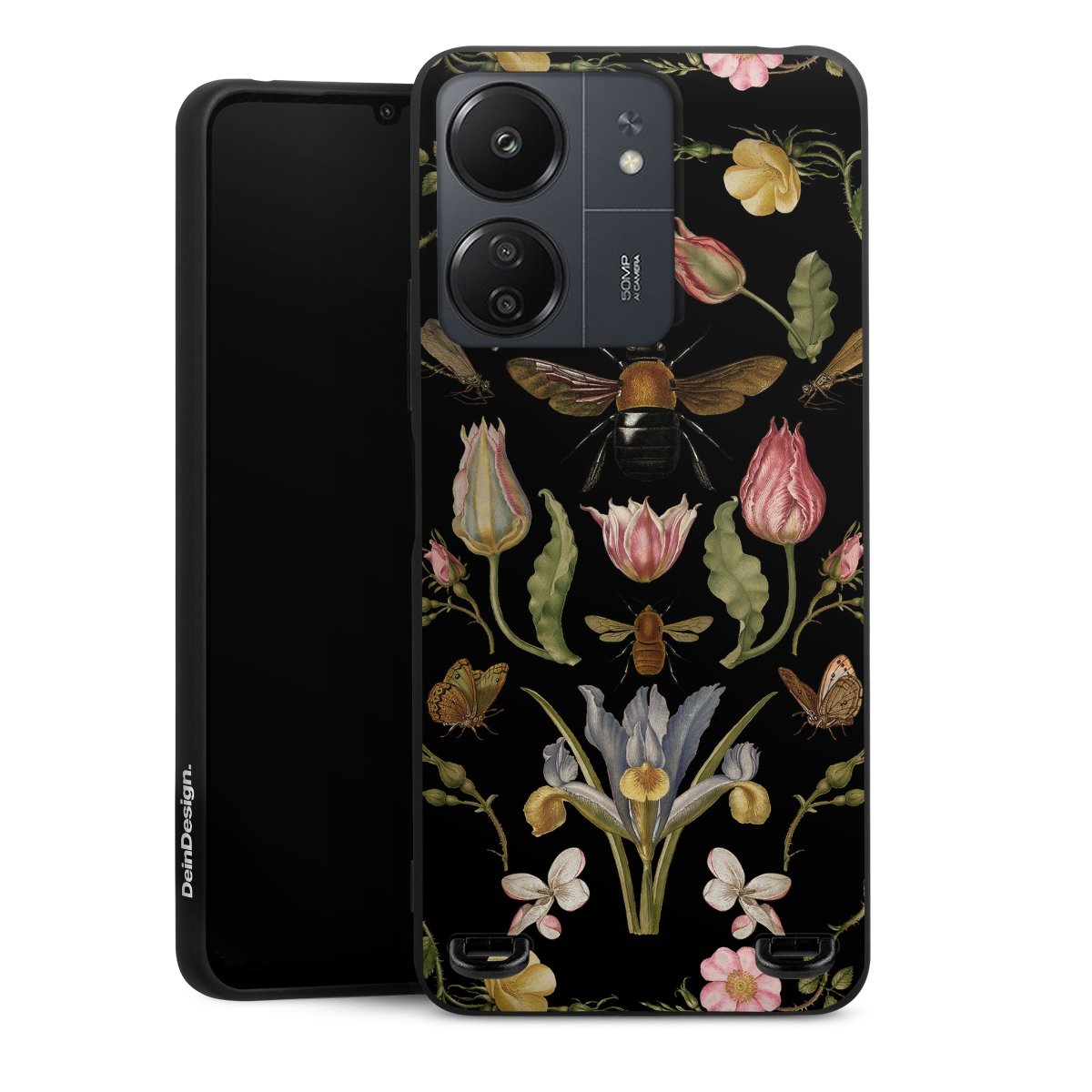 Fleurs Sauvages et Abeilles Fond Noir