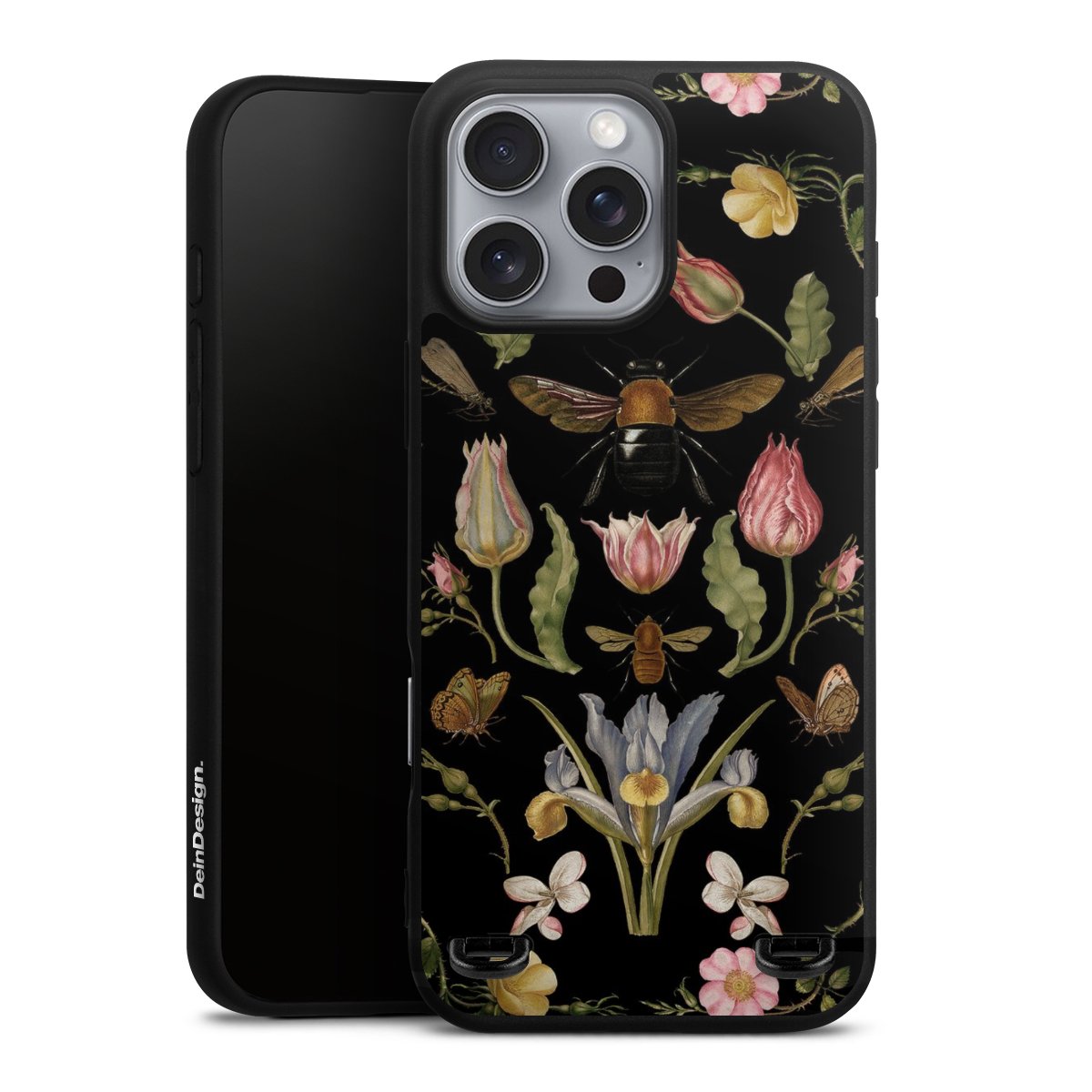 Fleurs Sauvages et Abeilles Fond Noir