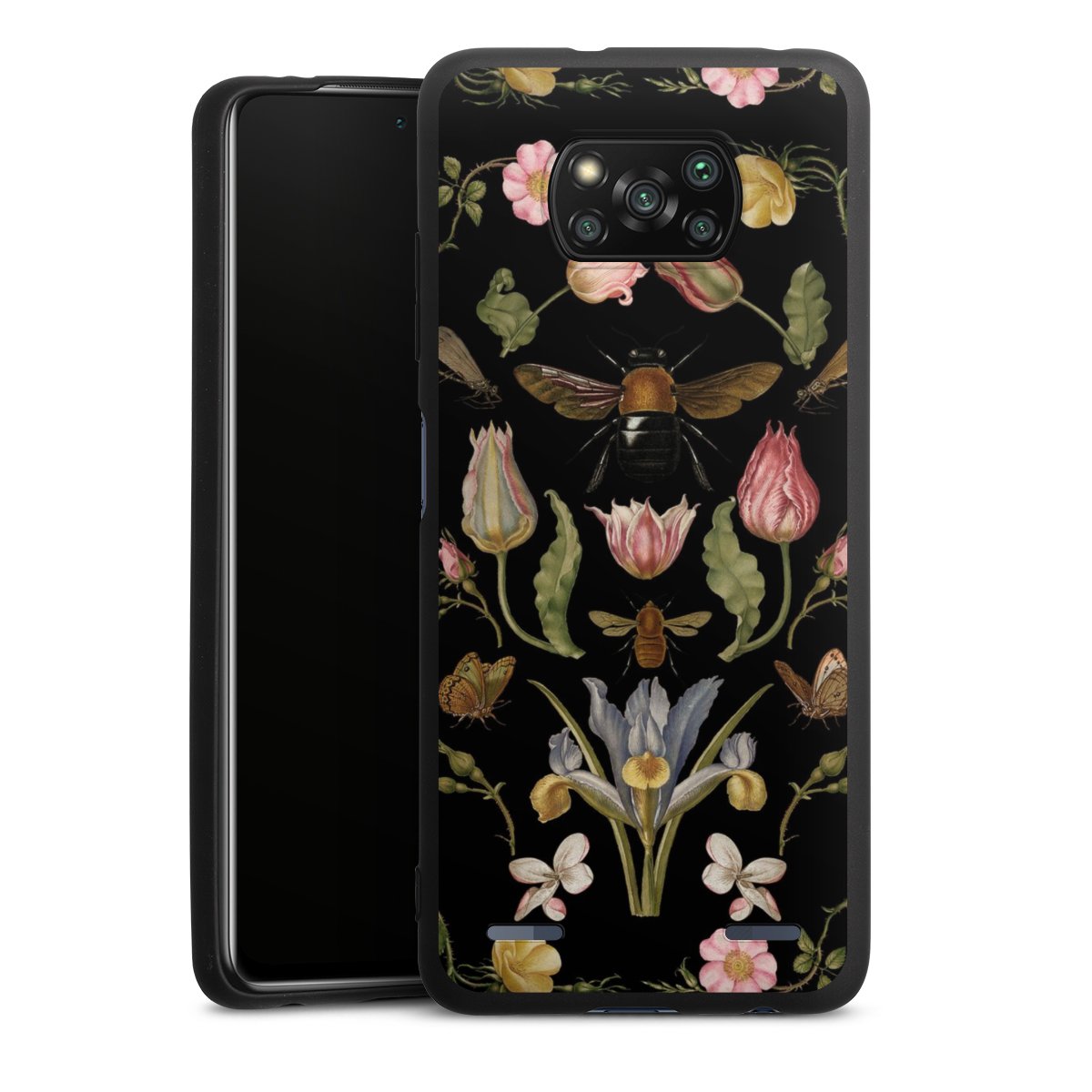 Fleurs Sauvages et Abeilles Fond Noir