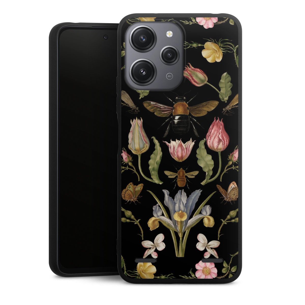 Fleurs Sauvages et Abeilles Fond Noir