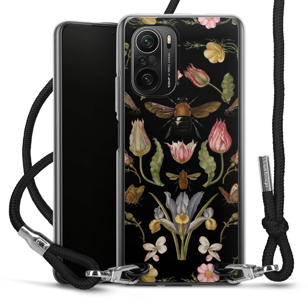 Fleurs Sauvages et Abeilles Fond Noir