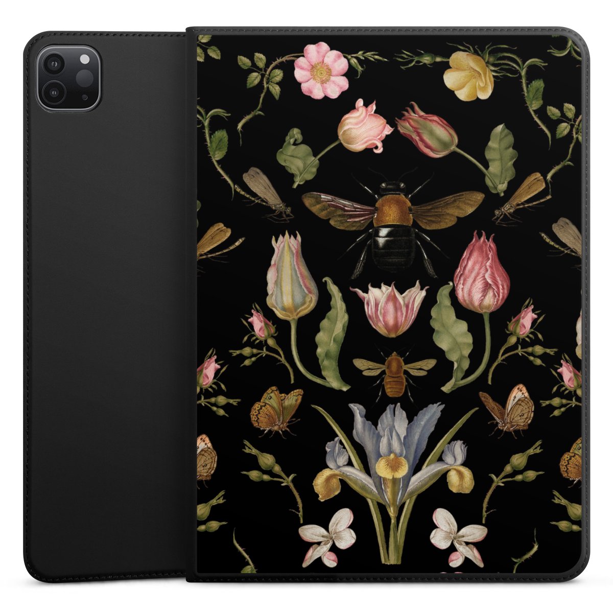 Fleurs Sauvages et Abeilles Fond Noir