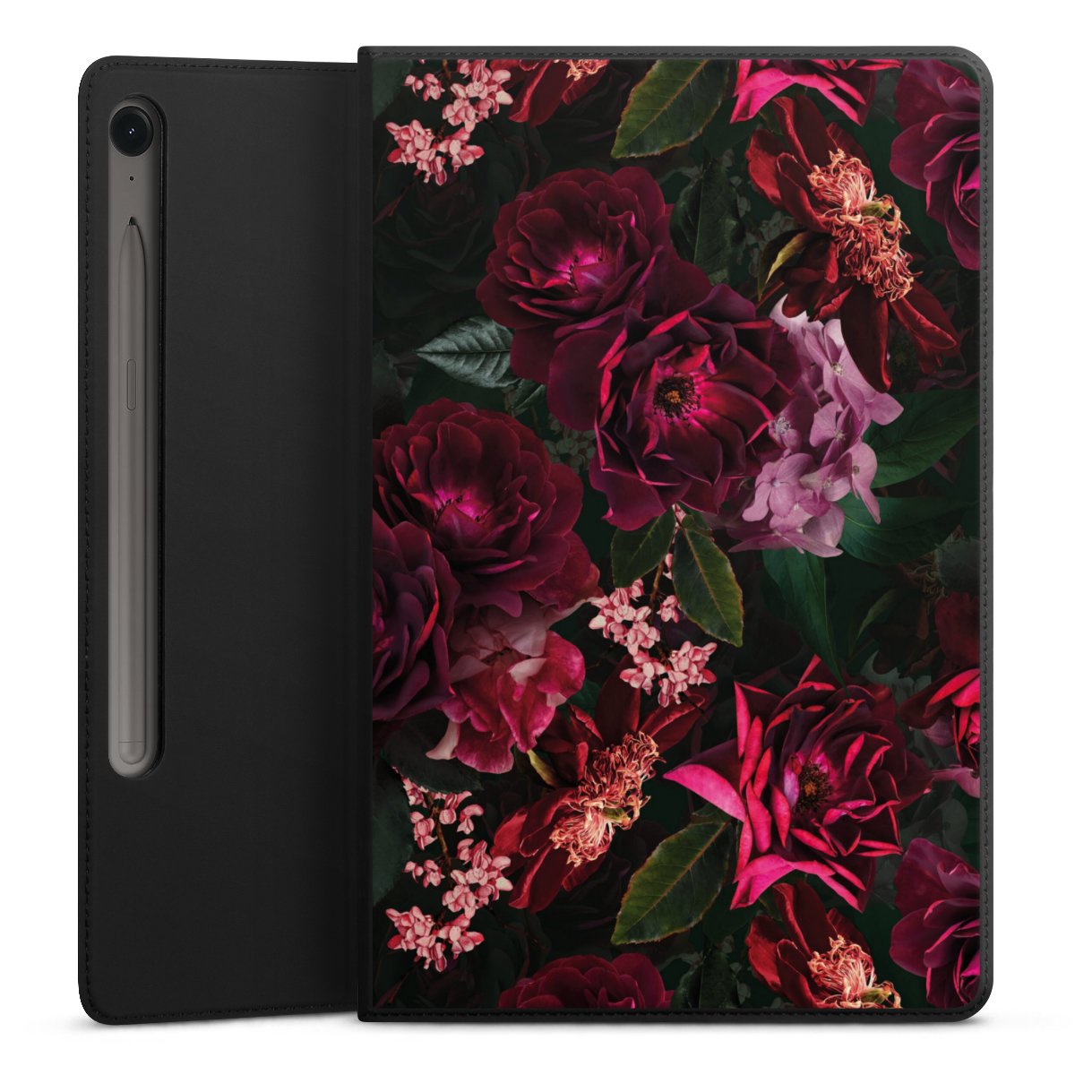 Fleurs rouge foncé et roses