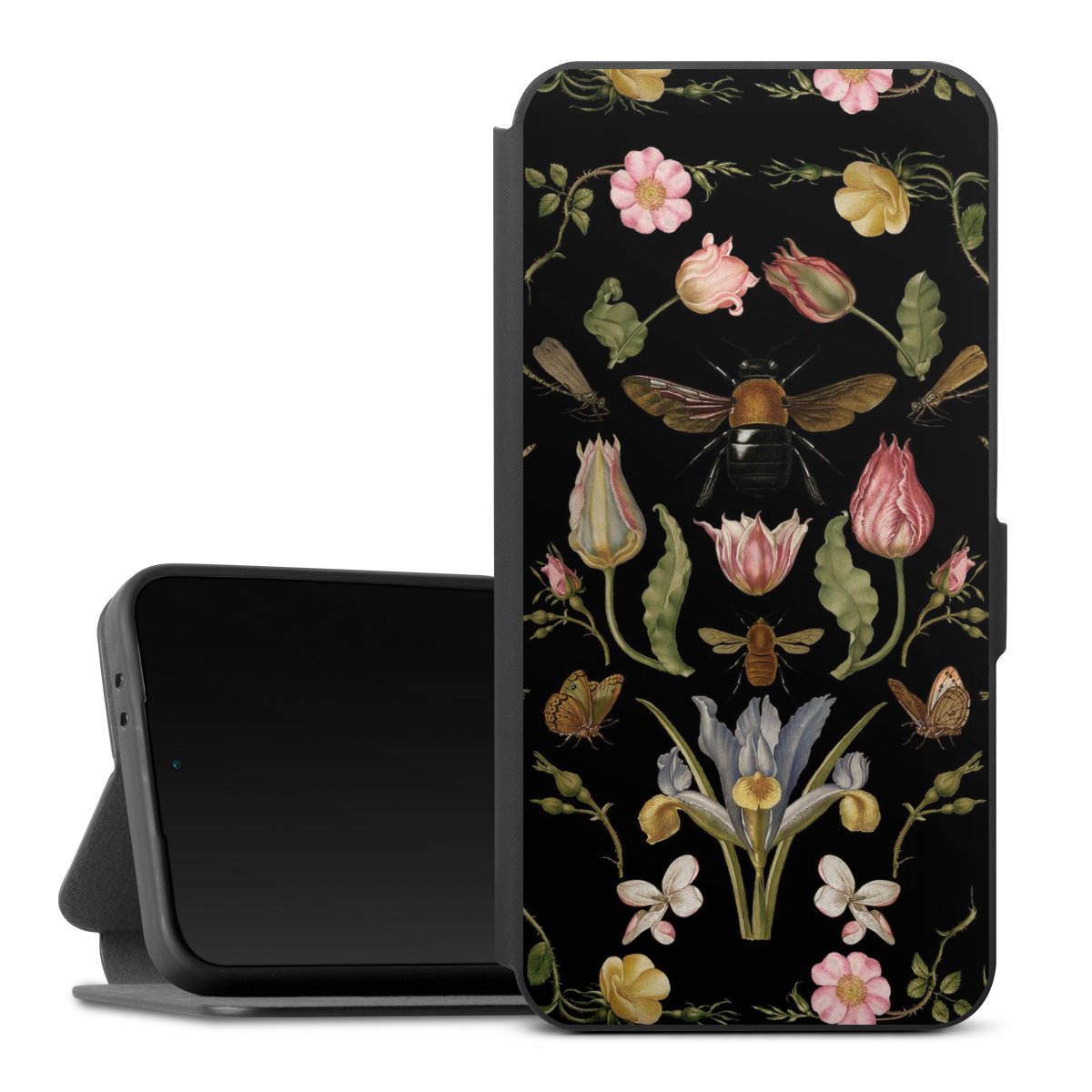 Fleurs Sauvages et Abeilles Fond Noir