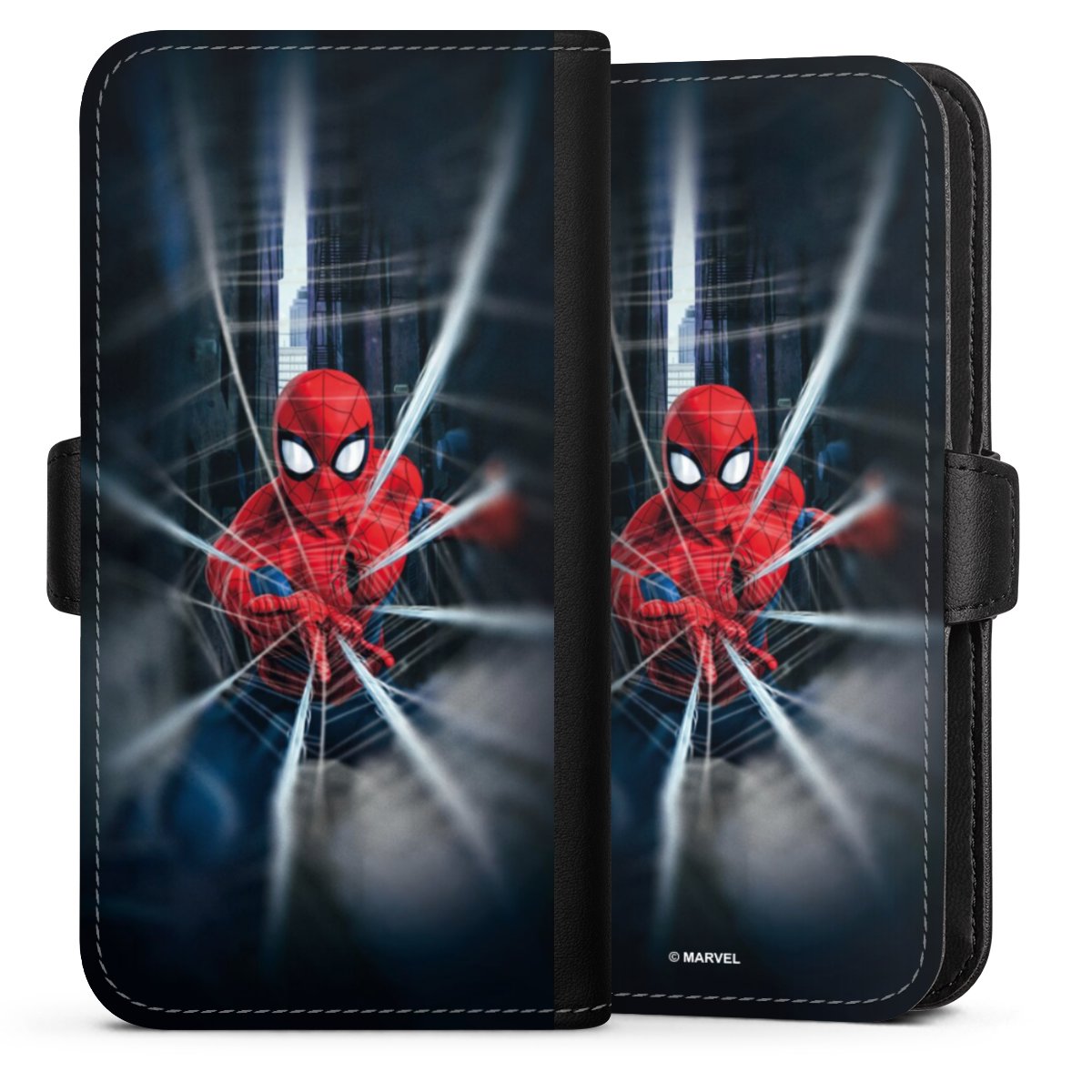 Spider-Man Webs In Action voor sideflip (zwart) Samsung A53 5G DeinDesign
