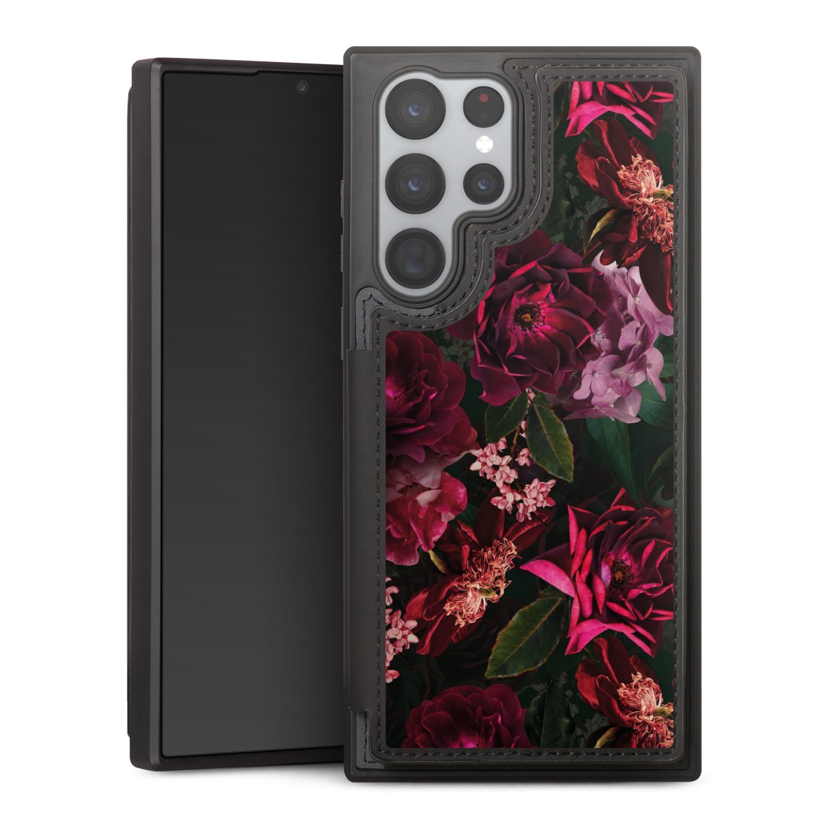 Fleurs rouge foncé et roses