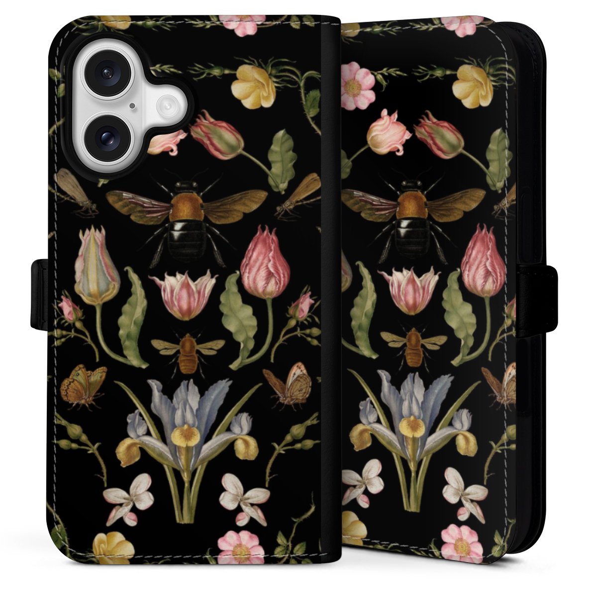 Fleurs Sauvages et Abeilles Fond Noir