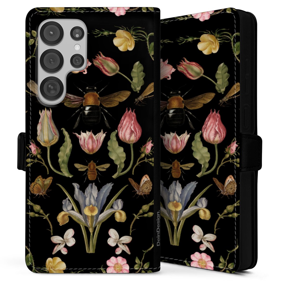 Fleurs Sauvages et Abeilles Fond Noir