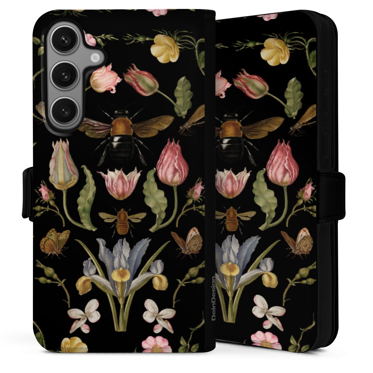 Fleurs Sauvages et Abeilles Fond Noir