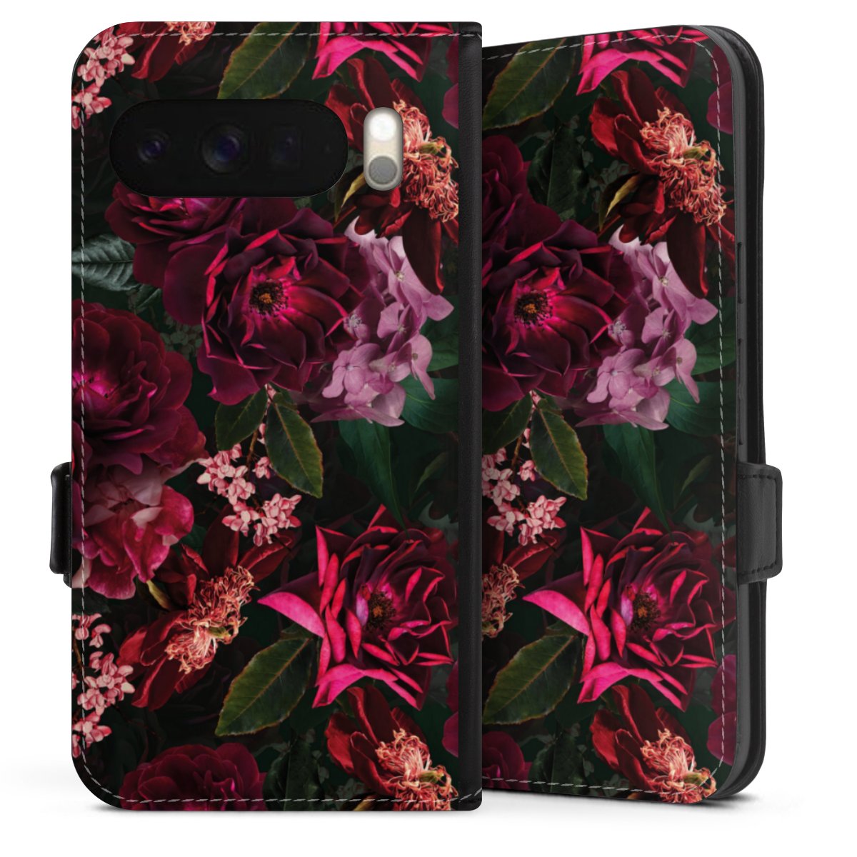 Fleurs rouge foncé et roses
