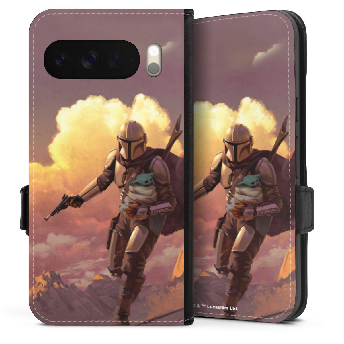 Les nuages ​​du coucher du soleil Mandalorien et Grogu