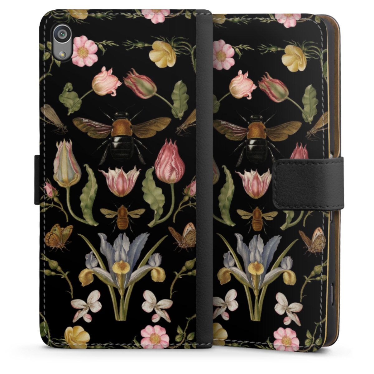 Fleurs Sauvages et Abeilles Fond Noir