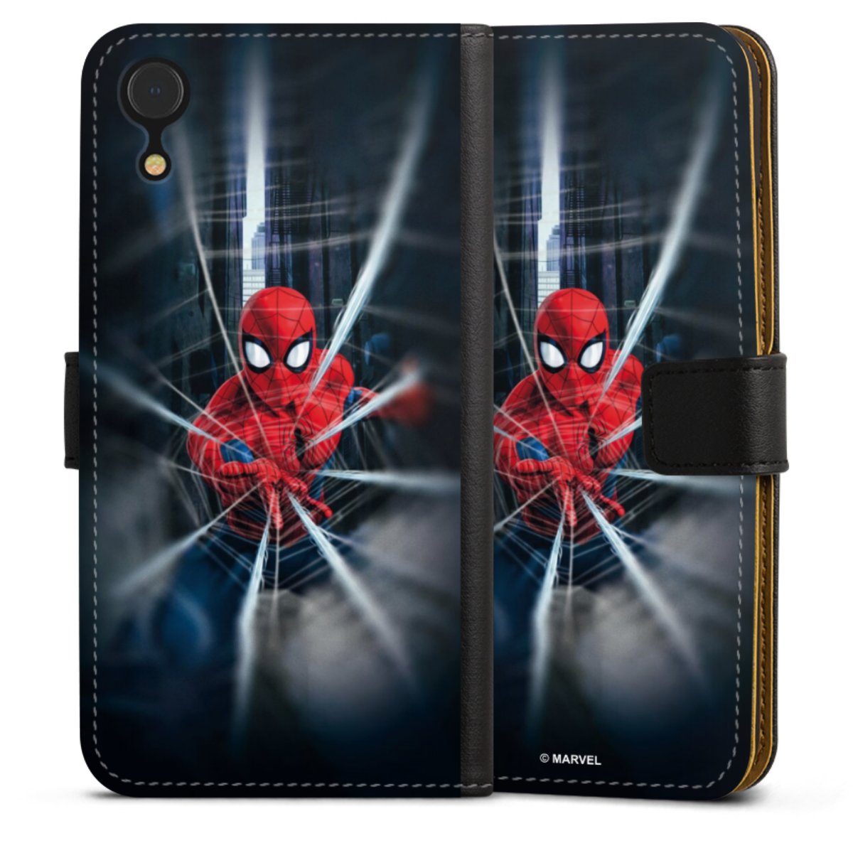 Zuivelproducten Civic gekruld Spider-Man Webs In Action voor Sideflip hoesje met flap (zwart) voor Apple iPhone  Xr van DeinDesign