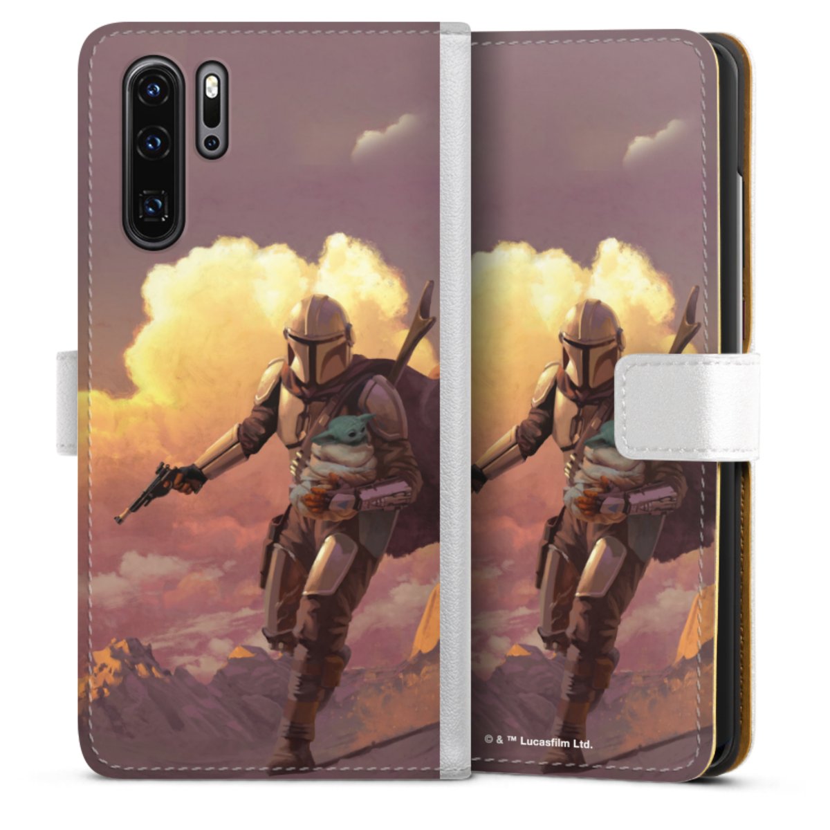 Les nuages ​​du coucher du soleil Mandalorien et Grogu