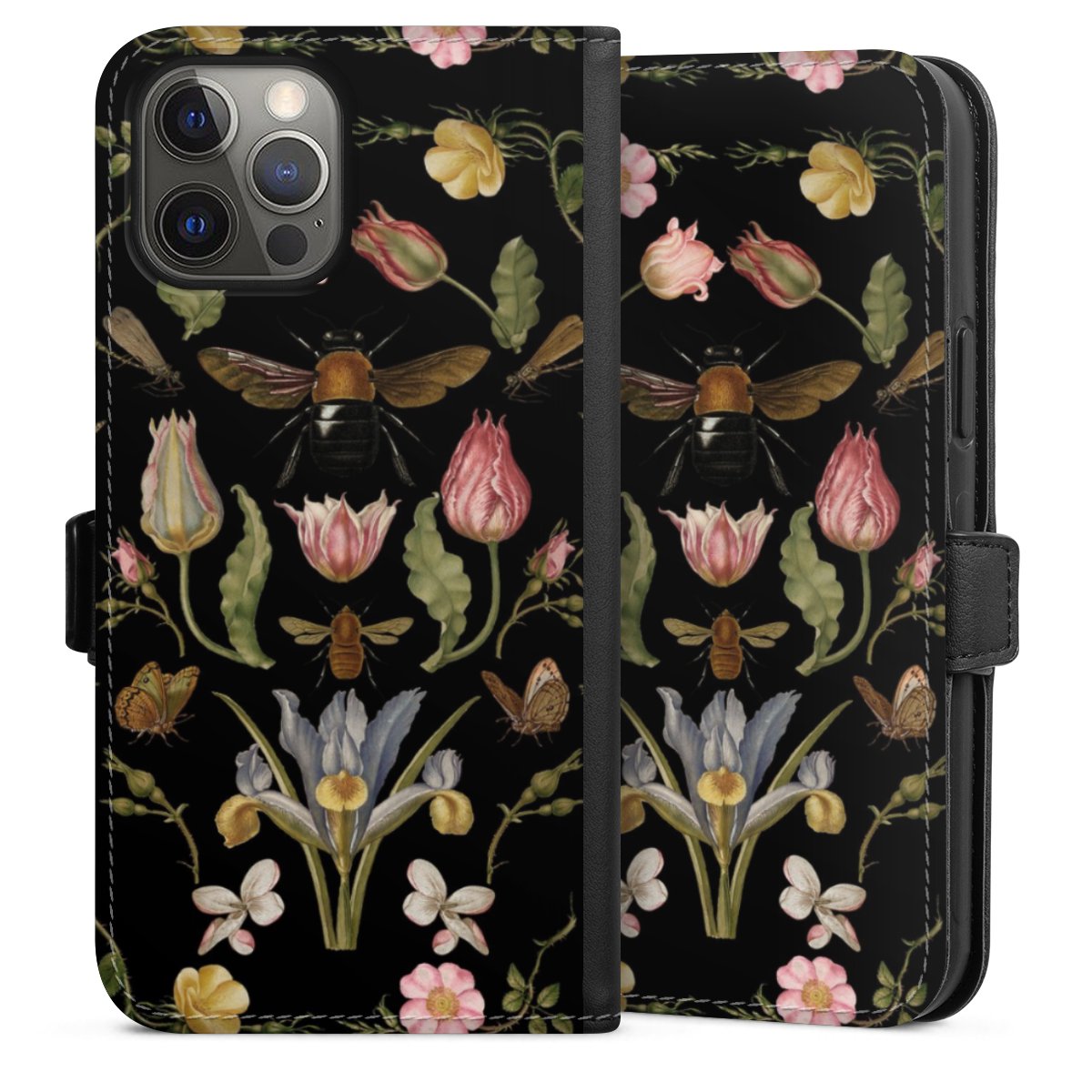 Fleurs Sauvages et Abeilles Fond Noir