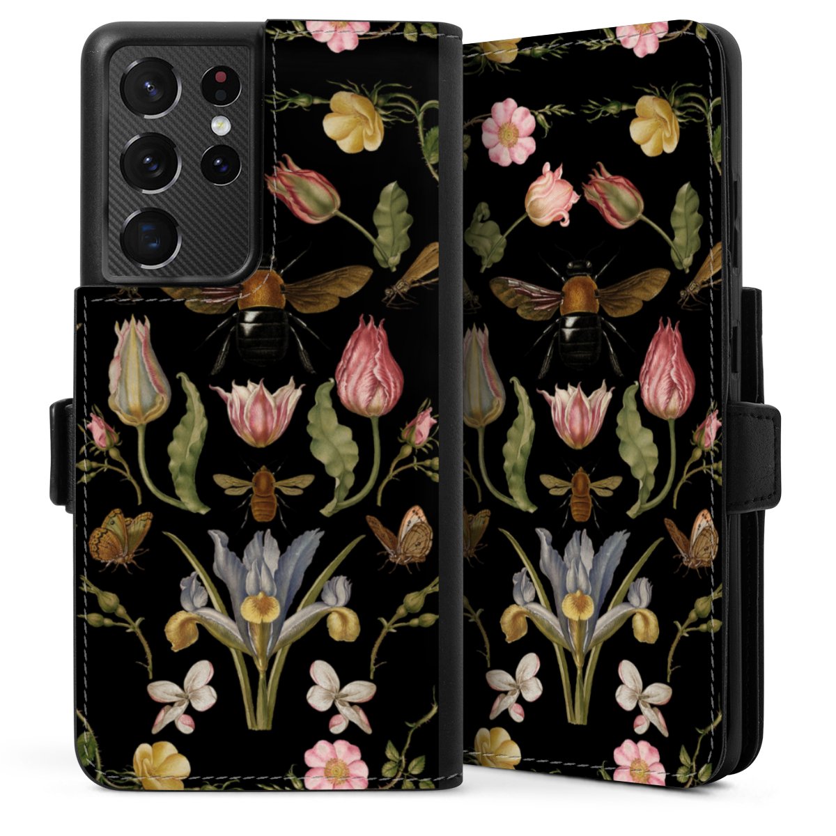 Fleurs Sauvages et Abeilles Fond Noir