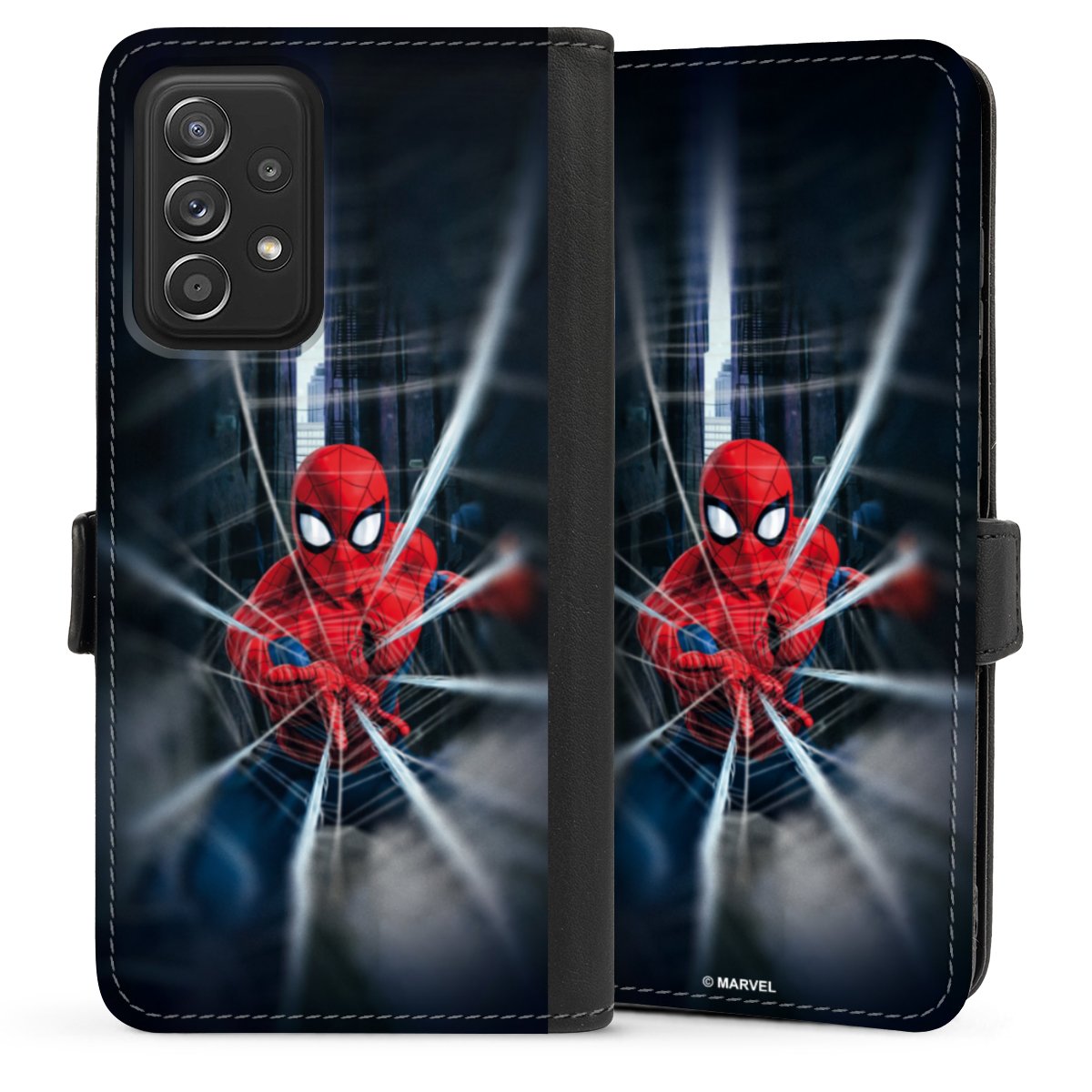 Spider-Man Webs In Action Sideflip hoesje met (zwart) voor Galaxy A52 van DeinDesign