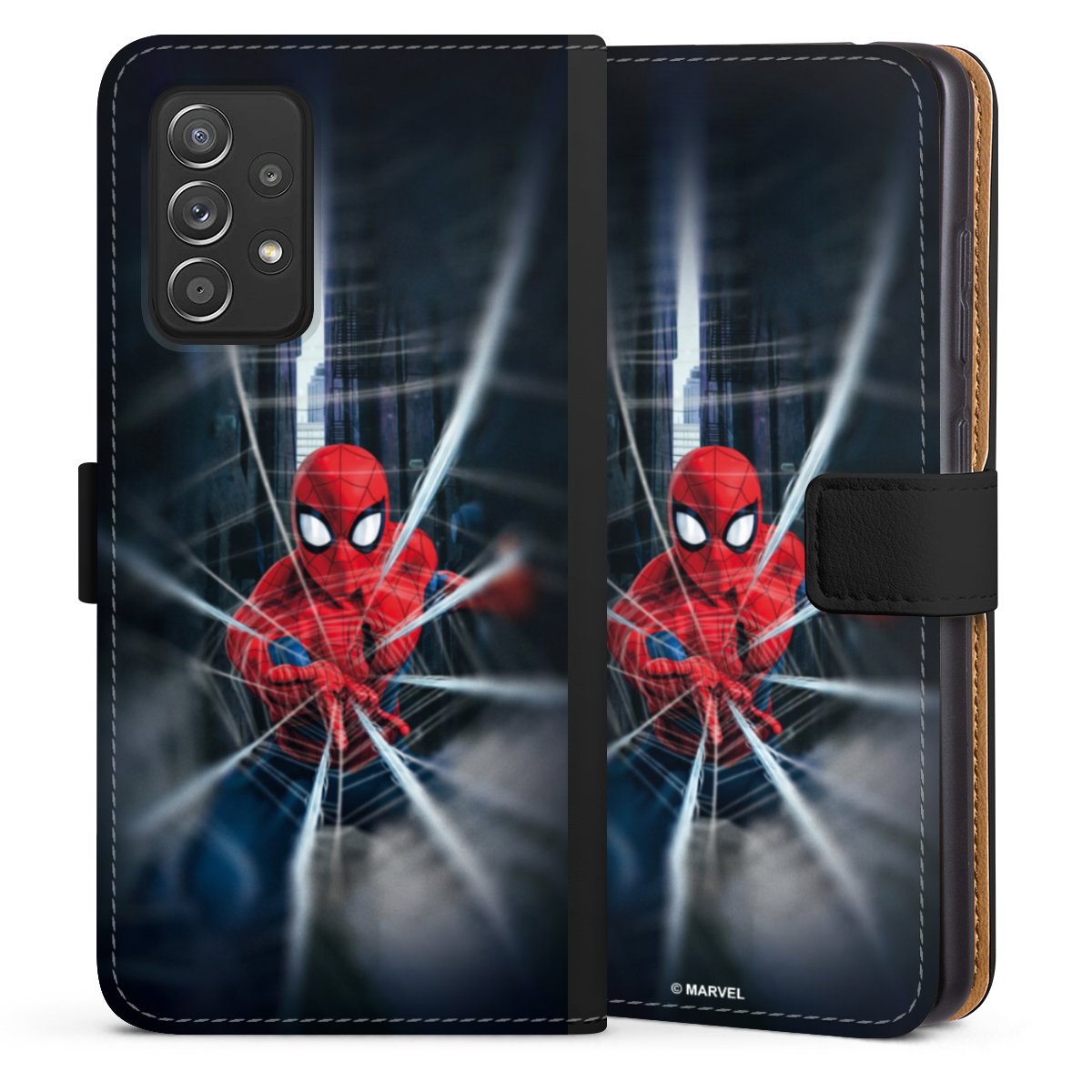 Spider-Man Webs In Action Sideflip hoesje flap (zwart) voor Galaxy A52 van DeinDesign