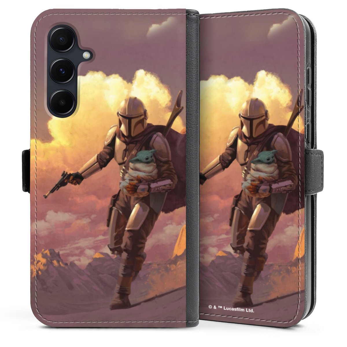 Les nuages ​​du coucher du soleil Mandalorien et Grogu