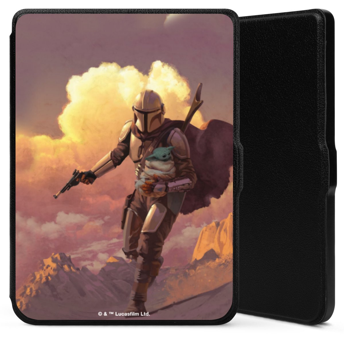 Les nuages ​​du coucher du soleil Mandalorien et Grogu