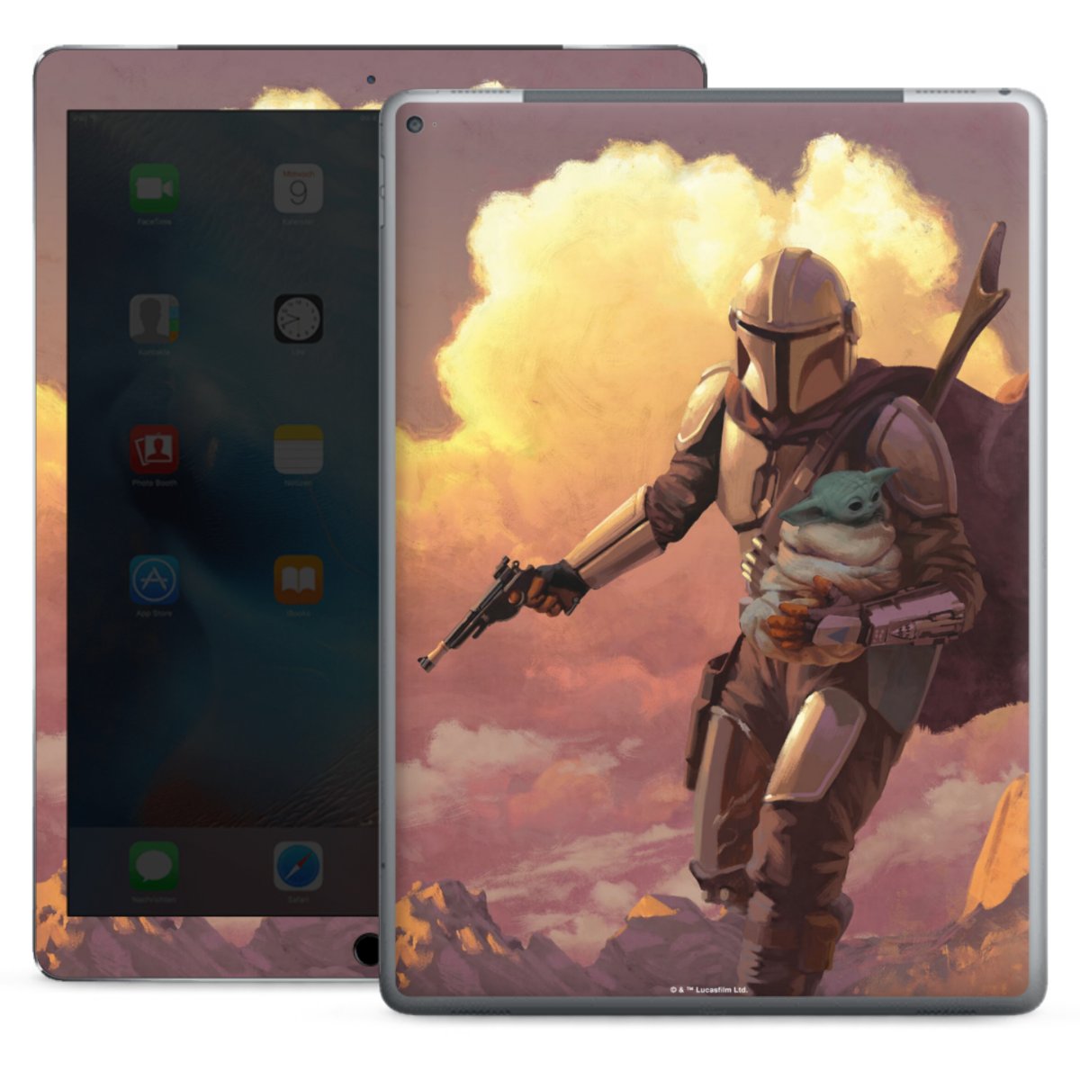 Les nuages ​​du coucher du soleil Mandalorien et Grogu