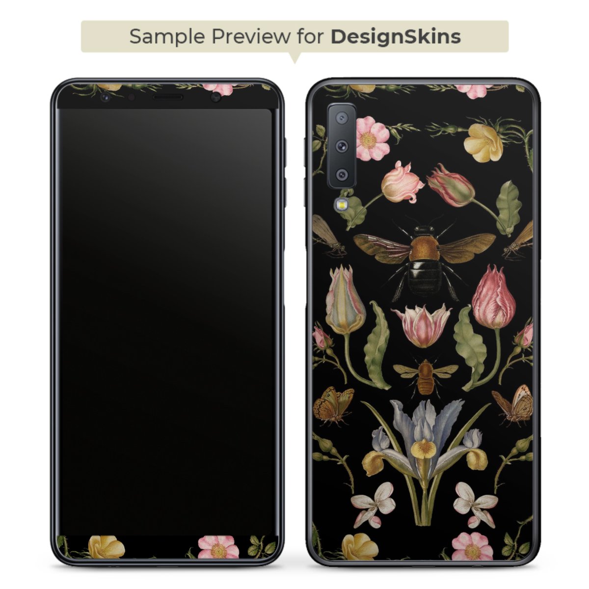 Fleurs Sauvages et Abeilles Fond Noir