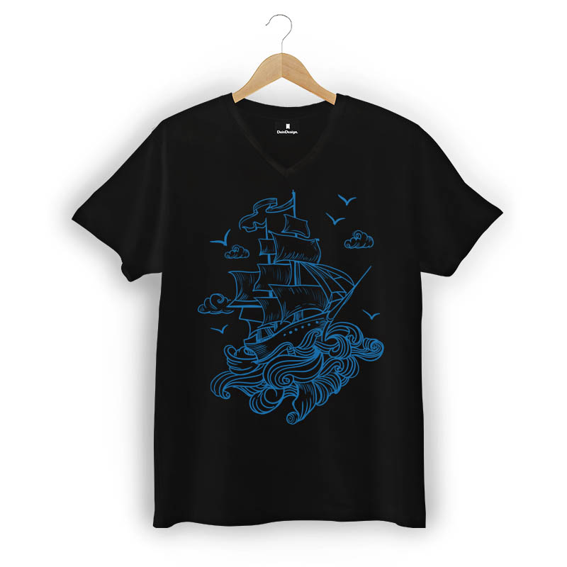 T-Shirt Männer V-Neck Schwarz