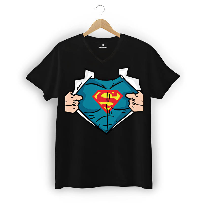 T-Shirt Männer V-Neck Schwarz