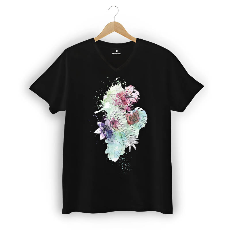 T-Shirt Männer V-Neck Schwarz