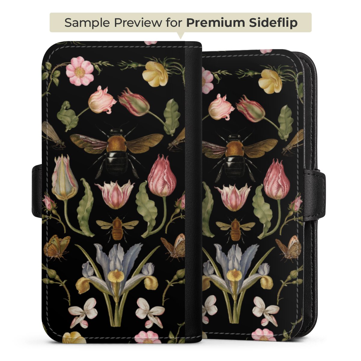 Fleurs Sauvages et Abeilles Fond Noir