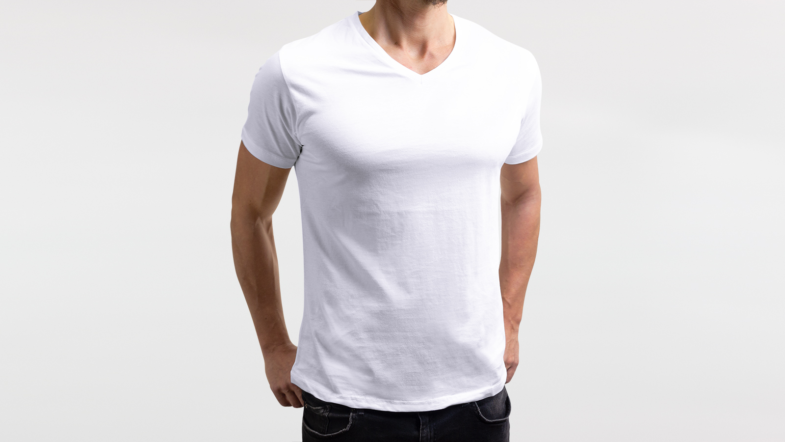 T-Shirt Männer V-Neck Weiss