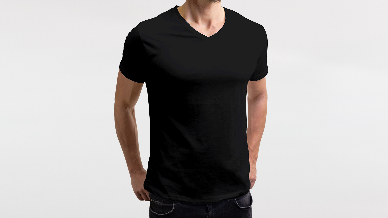 T-Shirt Männer V-Neck Schwarz