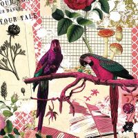 Parrots Retro Collage - Coral & Moss