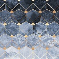 Blue Hexagons And Diamonds Gold Print - Elisabeth Fredriksson