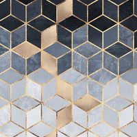 Soft Blue Gradient Cubes Gold Print - Elisabeth Fredriksson