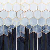 Soft Blue Hexagons Gold Print - Elisabeth Fredriksson