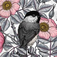 Chickadees and Wild Rose - Katerina Kirilova