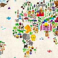 Animal World Map Colourful - Michael Tompsett