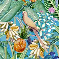 Tropical Parrots on Blue Wallpaper - UtART