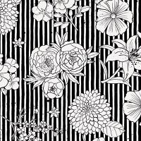Flowers and Stripes Black and White - Ninola Design