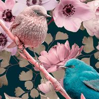 Sparrows in Pink Flower Pattern - Andrea Haase