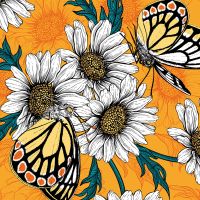 Daisy Butterflies Pattern Wallpaper Yellow - Katerina Kirilova