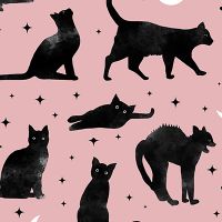 Cats And Moon On Pink - cafelab - Emanuela Carratoni
