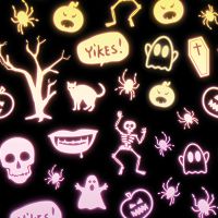 Neon Halloween Stickers Black Background - Oana Soare