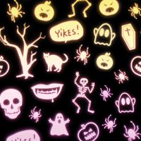 Neon Halloween Aufkleber Schwarzer Hintergrund - Oana Soare